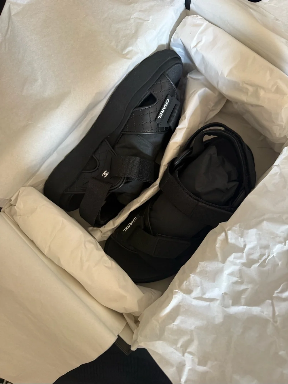 CHANEL Black Quilted Strap Sandals